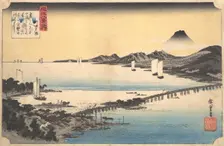 Sunset Glow at Seta (Seta sekisho), from the series Eight Views of Omi Province (Omi ha..., 1834-35. Creator: Ando Hiroshige
