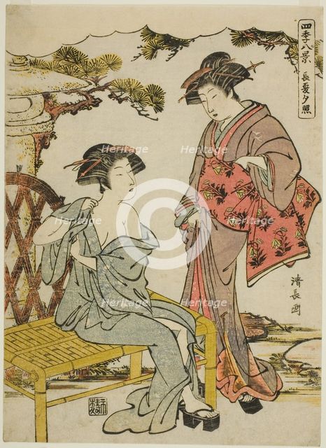 Sunset Glow of Late Summer (Choka no sekisho), from the series "Eight Scenes of the..., c.1779. Creator: Torii Kiyonaga.