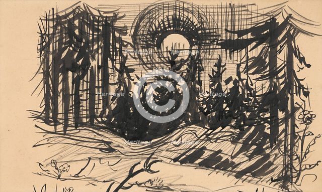 Sunset in the forest, 1930-1939. Creator: Arnold Peter Weisz-Kubincan.