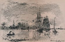 Sunset in the Harbour of Antwerp 1868, (1946). Artist: Johan Barthold Jongkind