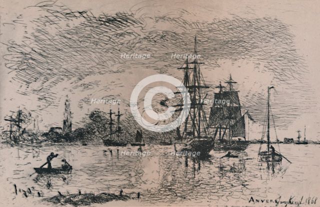 'Sunset in the Harbour of Antwerp', 1868, (1946). Artist: Johan Barthold Jongkind.