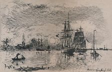 Sunset in the Harbour of Antwerp 1868, (1946). Artist: Johan Barthold Jongkind