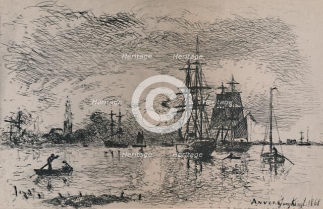 'Sunset in the Harbour of Antwerp', 1868, (1946). Artist: Johan Barthold Jongkind.