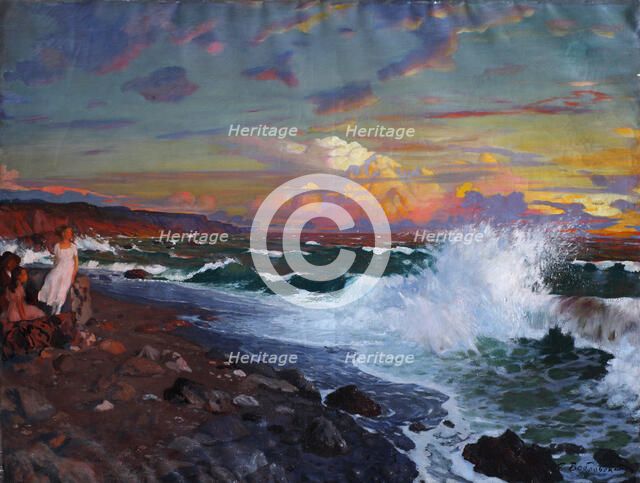 Sunset. Sea shore, Early 20th cen. Creator: Bobrovsky, Grigori Mikhailovich (1873-1942).