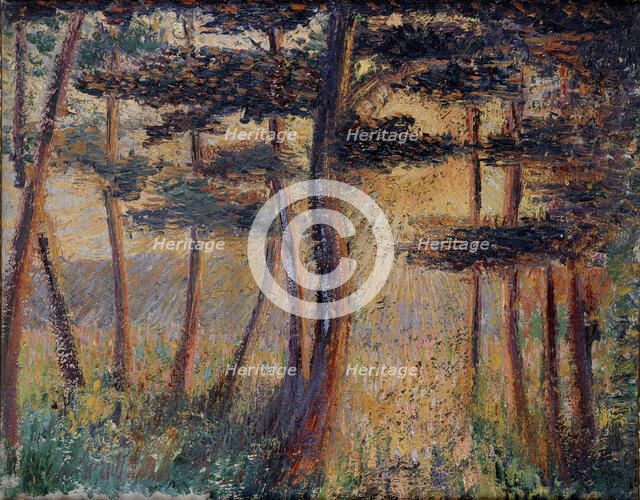 Sunset through Trees, c. 1882. Creator: Camille Pissarro.