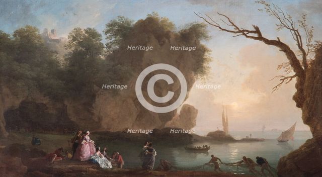 'Sunset: View over a Bay with Figures', 1742. Artist: Claude-Joseph Vernet.
