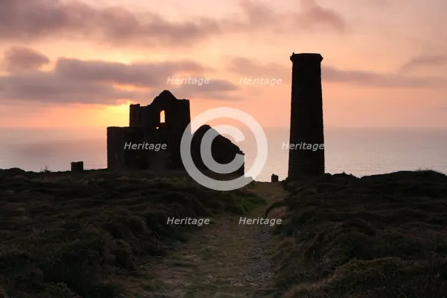 Sunset, Wheal Coates tin mine, St Agnes, Cornwall, 2009. Creator: Peter Thompson.