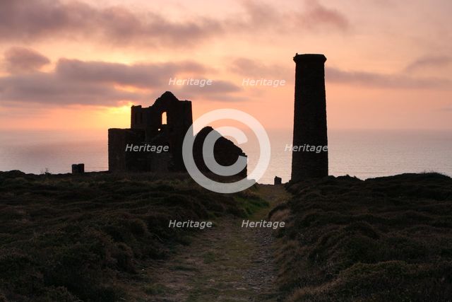 Sunset, Wheal Coates tin mine, St Agnes, Cornwall, 2009. Creator: Peter Thompson.