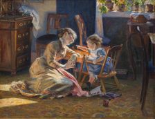 Sunshine in the Living Room. The Artist's Wife and Child, 1888. Creator: Pedersen, Viggo Christian Frederik Vilhelm (1854-1926)