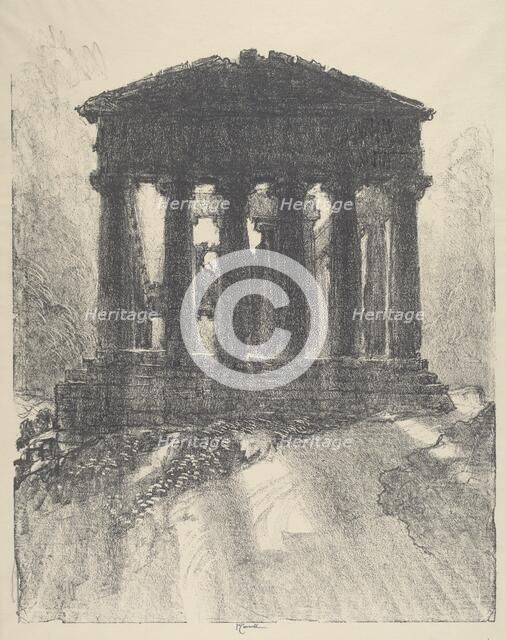 Sunrise Behind Temple of Concord, Girgenti, 1913. Creator: Joseph Pennell.