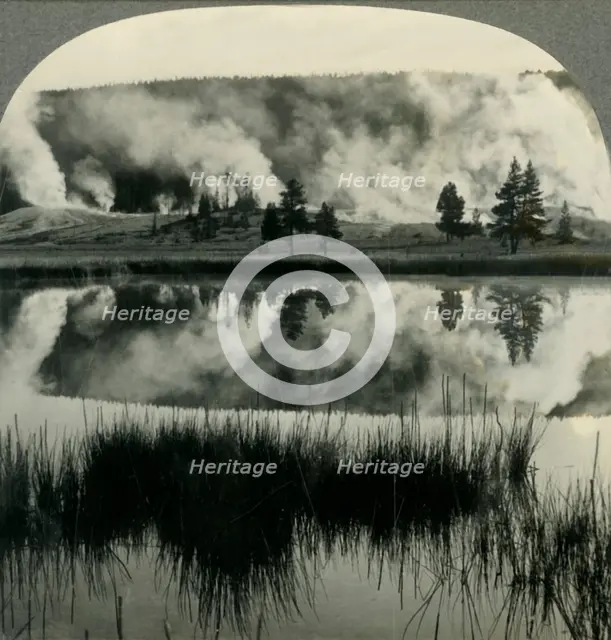 'Sunrise in Yellowstone Park, over Upper Geyser Basin, Wyoming', c1930s. Creator: Unknown.