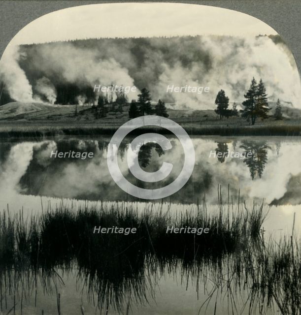 'Sunrise in Yellowstone Park, over Upper Geyser Basin, Wyoming', c1930s. Creator: Unknown.