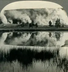 Sunrise in Yellowstone Park, over Upper Geyser Basin, Wyoming c1930s. Creator: Unknown