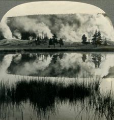 Sunrise in Yellowstone Park, over Upper Geyser Basin, Wyoming c1930s. Creator: Unknown