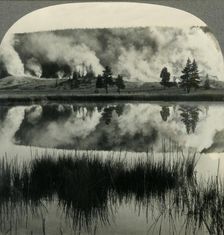 Sunrise in Yellowstone Park, over Upper Geyser Basin, Wyoming c1930s. Creator: Unknown