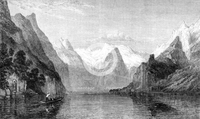 "Sunrise on the Königs See, Berchtesgaden, Bavarian Alps", by W. C. Smith, in the exhibition...1864. Creator: J Cooper.