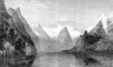 "Sunrise on the Königs See, Berchtesgaden, Bavarian Alps", by W. C. Smith, in the exhibition...1864. Creator: J Cooper