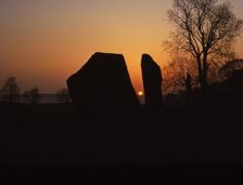 Sunrise on Megalithic Circle, Avebury, Wiltshire, 20th century. Artist: CM Dixon