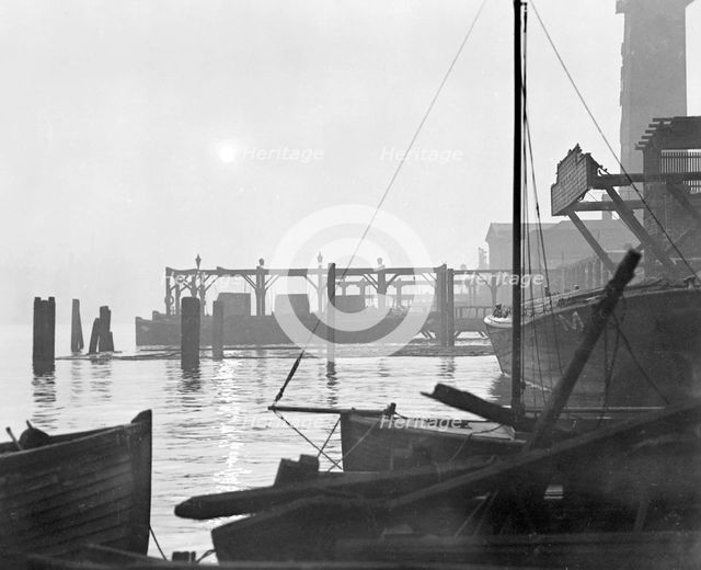 Sunrise over Lambeth waterfront looking east, London, early 1930s. Creator: George Davison Reid.