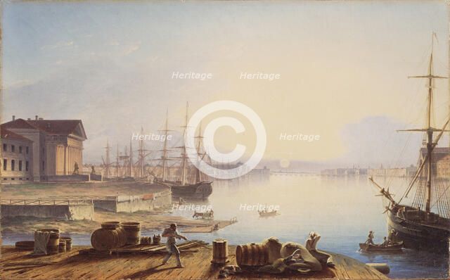 Sunrise over the Neva in St. Petersburg, 1830. Artist: Vorobyev, Maxim Nikiphorovich (1787-1855)