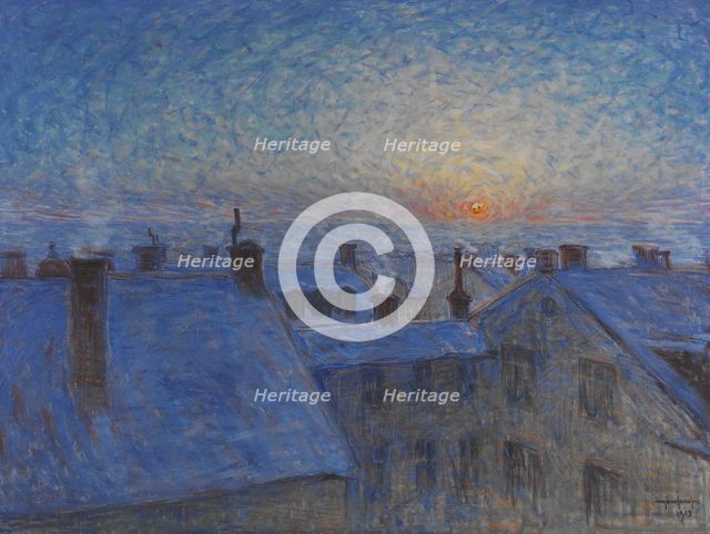 Sunrise over the Rooftops. Motif from Stockholm, 1903. Creator: Eugène Jansson.