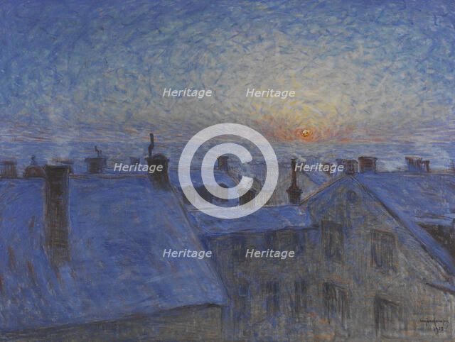 Sunrise over the Rooftops. Motif from Stockholm, 1903. Creator: Eugène Jansson.