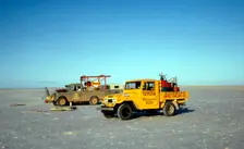 Support vehicles, Bluebird CN7 World Land Speed Record attempt, Lake Eyre, Australia, 1964. Creator: Unknown