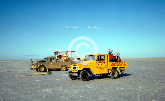 Support vehicles, Bluebird CN7 World Land Speed Record attempt, Lake Eyre, Australia, 1964. Creator: Unknown.