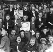Supporters at a school sports match, Trelleborg, Sweden, 1950. Creator: Unknown