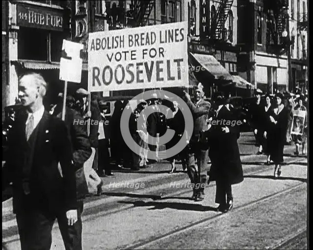 Supporters of Both Presidential Candidates Marching the Streets..., 1932. Creator: British Pathe Ltd.