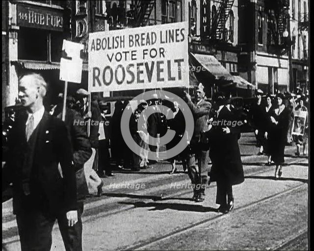 Supporters of Both Presidential Candidates Marching the Streets..., 1932. Creator: British Pathe Ltd.