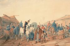 Supply base of the British Army at the Balaclava harbour, 1854. Artist: Norie, Orlando (1832-1901)