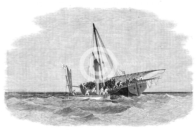 Suppression of the Slave Trade...coast of Africa:...H.M.S. Daphne capturing a slave-dhow, 1869. Creator: Unknown.