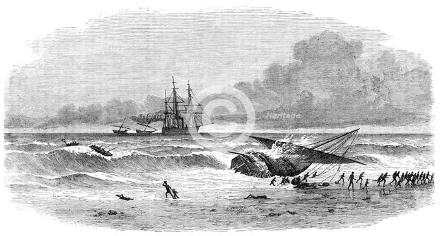 Suppression of the Slave Trade...running on shore of a slave-dhow to escape capture, 1869. Creator: Unknown.