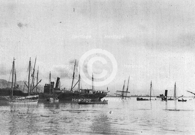 ''Sur la Cote Albanaise, a Saint-Jean-De-Medua; Transports torpilles en rade.', 1916. Creator: Samson Tchernoff.
