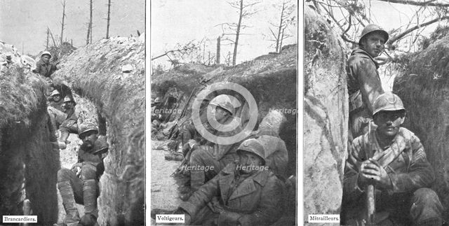 'Sur le massif de Moronvilliers; Dans les tranchees de depart, sur les pentes Sud du..., 1917. Creator: Unknown.