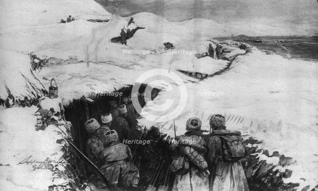 ''Sur le Front Oriental; Tranchees russes dans les montagnes de Galicie', 1915. Creator: HC Seppings Wright.