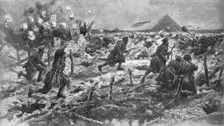 'Sur le front Britannique; Une attaque anglaise a la baionnette et a la grenade 1915. Creator: Frederick Villiers