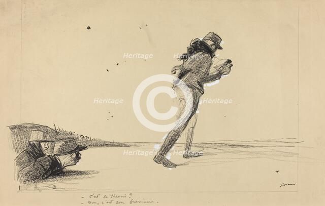 Sur le Front. - C'est sa théorie? - Non, c'est son bréviaire., c. 1914/1919.  Creator: Jean Louis Forain.