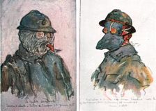 Sur le front d'artois - Feuilles d'Album de Jean Lefort; Masques contre les gaz 1915 (1916). Creator: Jean Lefort