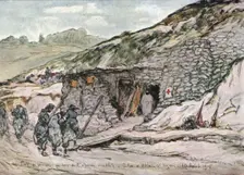 Sur le front d'artois - Feuilles d'Album de Jean Lefort; Poste de secours 1915 (1916). Creator: Jean Lefort