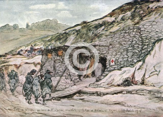 'Sur le front d'artois - Feuilles d'Album de Jean Lefort; Poste de secours', 1915  (1916). Creator: Jean Lefort.