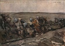 Sur le front d'artois (fevrier 1916); Transporte de materiaux pour tranchees 1916. Creator: Jean Lefort