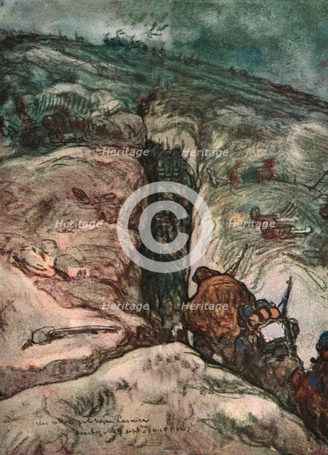 'Sur le front d'artois - l'album de Jean Lefort; Une releve par le boyau Lasnier', 1915 (1916). Creator: Jean Lefort.