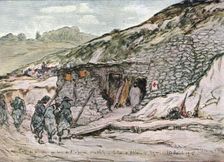 Sur le front d'artois - Feuilles d'Album de Jean Lefort; Poste de secours 1915 (1916). Creator: Jean Lefort