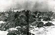 Sur le front de Pologne; une charge des Cosaques de l'oural, sur une batterie allemande 1914. Creator: J Simont