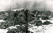 Sur le front de Pologne; une charge des Cosaques de l'oural, sur une batterie allemande 1914. Creator: J Simont