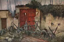 Sur les Champs de Bataille de 1918; une porte du parc chateau de Plessis-de-Roye 1918. Creator: Francois Flameng