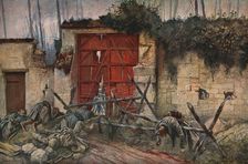 Sur les Champs de Bataille de 1918; une porte du parc chateau de Plessis-de-Roye 1918. Creator: Francois Flameng