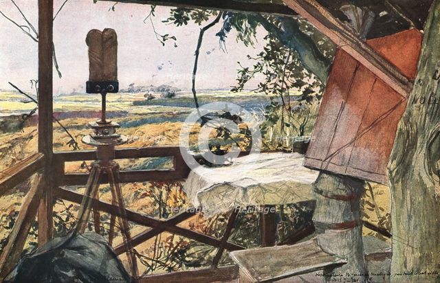 'Sur les Champs de Bataille de 1918; l'observatoire du general Mangin pendant notre offensive...1918 Creator: Francois Flameng.